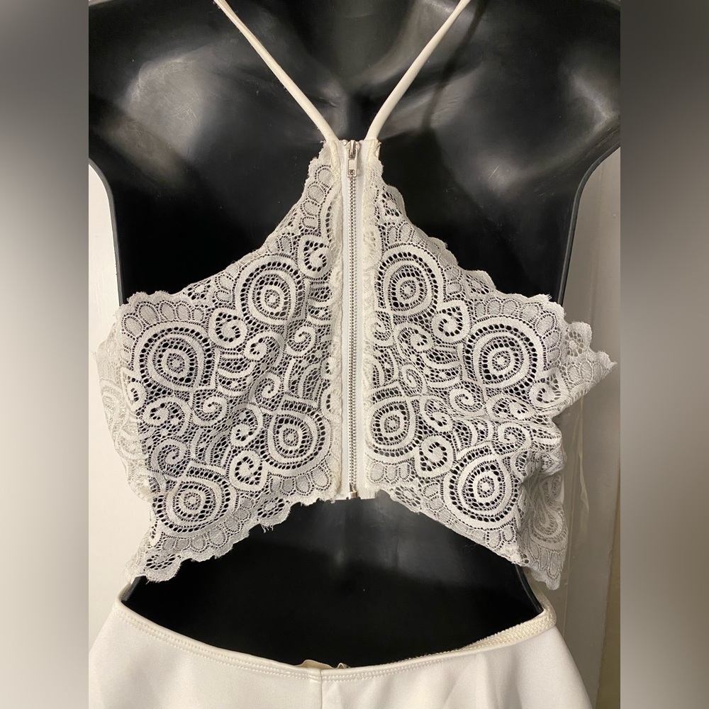 White Lace low V skater dress